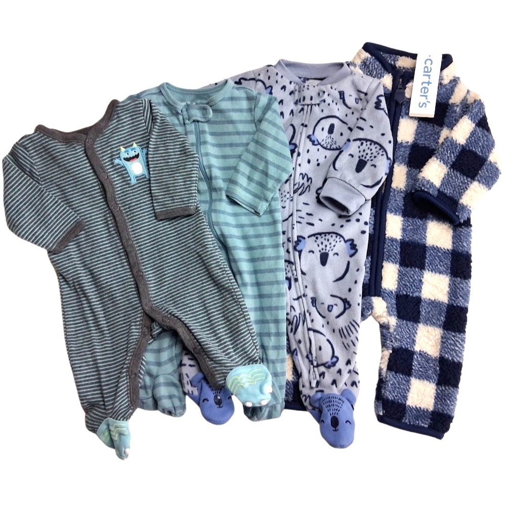 Carter's Baby Boy 3 Mos Outfit Sleeper Lot 4pc Bear Plaid‎ Sherpa Jumpsuit